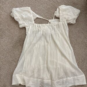 Free People White Smocked Puff Sleeve Dress